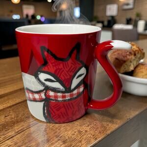Starbucks Fox Mug 12 oz Red Winter Coffee Cup Tail Handle 2016 EUC